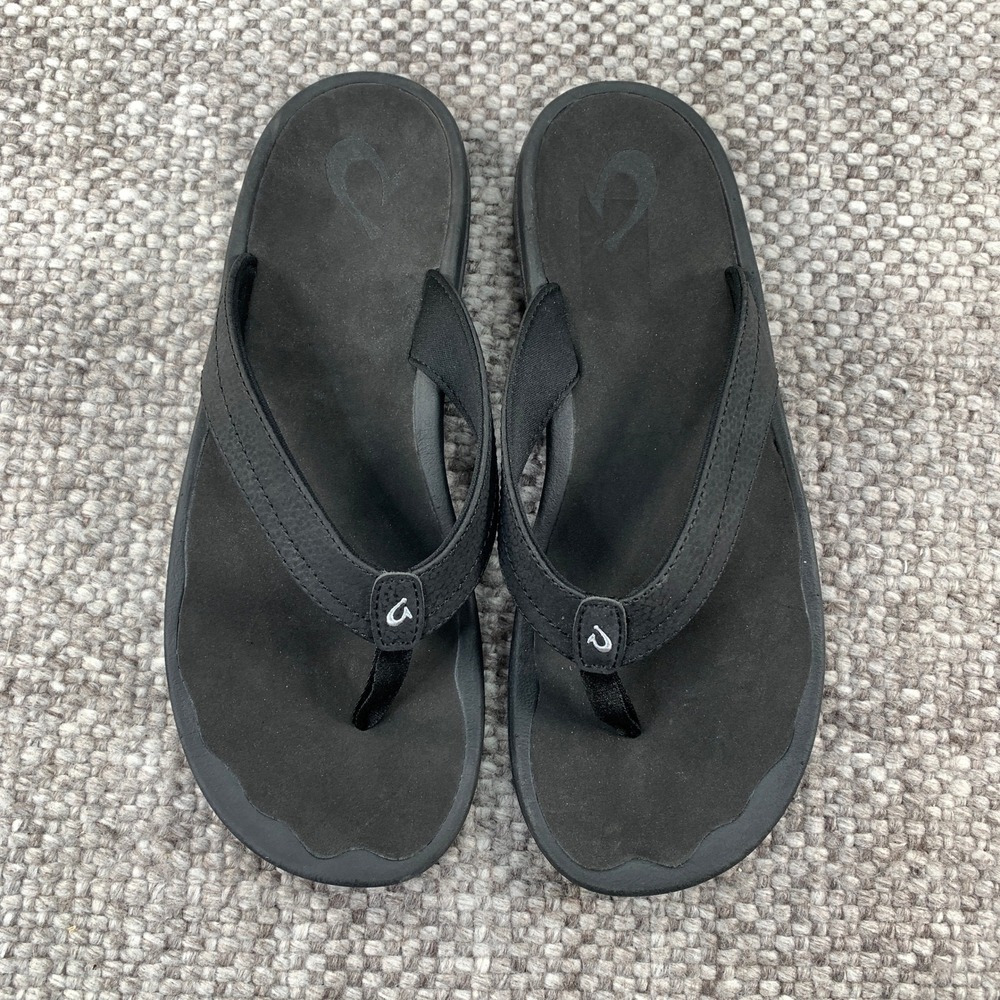 OluKai Ohana Flip Flop Sandals Women 9 Black Water Resistant Beach Thong